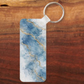 Elegante Blauwe Gouden Glitter Abstracte Stroom Sleutelhanger (Achterkant)