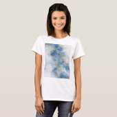 Elegante Blauwe Gouden Glitter Abstracte Stroom T-shirt (Voorkant volledig)