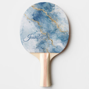 Elegante Blauwe Gouden Glitter Abstracte Stroom Tafeltennisbatje
