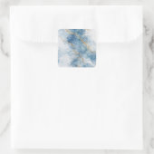 Elegante Blauwe Gouden Glitter Abstracte Stroom Vierkante Sticker (Tas)