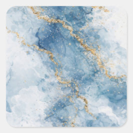 Elegante Blauwe Gouden Glitter Abstracte Stroom Vierkante Sticker