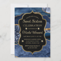 Elegante Blauwe & Gouden Glitter Agate Sweet Sixte