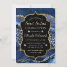 Elegante Blauwe & Gouden Glitter Agate Sweet Sixte