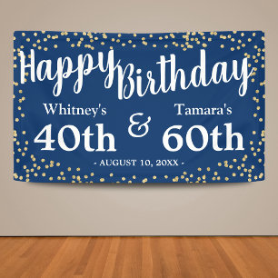 Elegante Blauwe Gouden Glitter Gezamenlijke Volwas Spandoek