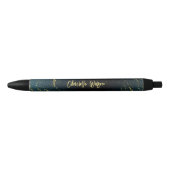 Elegante Blauwe Gouden Glitter Script Naam Monogra Zwarte Inkt Pen (Voorkant)