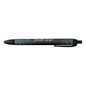 Elegante Blauwe Gouden Glitter Script Naam Monogra Zwarte Inkt Pen (Bodem)
