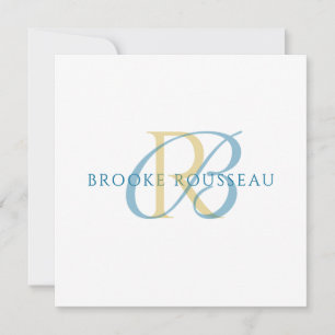 Elegante Blauwe Gouden Initiaal Monogram Notitiekaartje