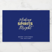 Elegante Blauwe & Gouden Kerstmis Likeurfles Etiket (Enkel label)