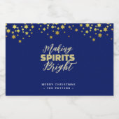 Elegante Blauwe & Gouden Kerstmis Likeurfles Etiket (Enkel label)