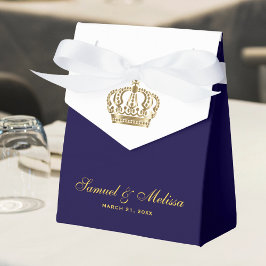 Elegante Blauwe Gouden Kroon Trouwfeest Bedankdoosjes