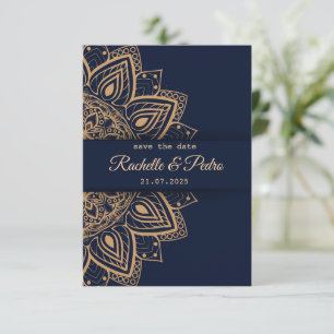 Elegante Blauwe Gouden Luxe Trouwdag Save The Date