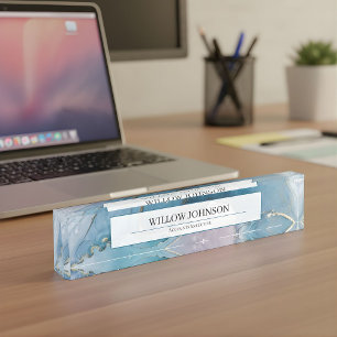 Elegante Blauwe Gouden Marmer Accounts Executive A Naambordje