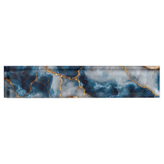 Elegante Blauwe & Gouden Marmeren Bureaunaambord Naambordje