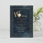 Elegante Blauwe Gouden Moderne Minimalistische Tro Kaart (Staand voorkant)