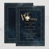 Elegante Blauwe Gouden Moderne Minimalistische Tro Kaart (Voorkant / Achterkant)