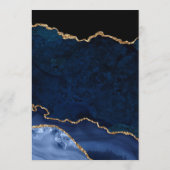 Elegante Blauwe & Gouden Nep Glitter Agate Bruilof Menu (Achterkant)