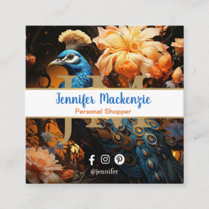 Elegante Blauwe Gouden Pauw Vierkante Visitekaartje