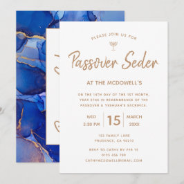 Elegante blauwe gouden Pesach-seder uitnodiging