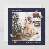 Elegante Blauwe Gouden Poot Foto Happy Howholidays Feestdagenkaart (Voorkant)