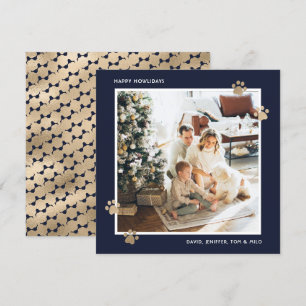 Elegante Blauwe Gouden Poot Foto Happy Howholidays Feestdagenkaart