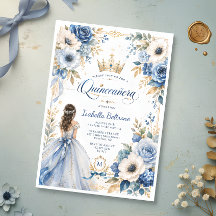 Elegante Blauwe Gouden Prinses Bloemrijke Quinceañ