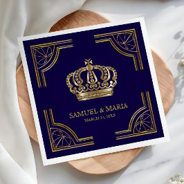 Elegante Blauwe Gouden Sierlijke Kroon Bruiloft Servet