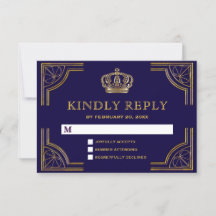 Elegante Blauwe Gouden Sierlijke Kroon RSVP