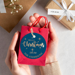 Elegante Blauwe Gouden Sterren Naam Kerstmis Bedankjes Labels