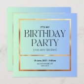 Elegante Blauwe & Gouden Verjaardag Uitnodiging (Voorkant / Achterkant)