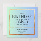 Elegante Blauwe & Gouden Verjaardag Uitnodiging (Voorkant)