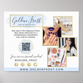 Elegante Blauwe & Gouden Waterverf Logo Promo Foto Poster