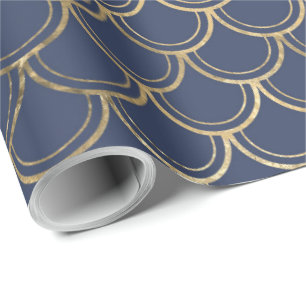 Elegante Blauwe Gouden Zeemeermin Vissen Schubben Cadeaupapier