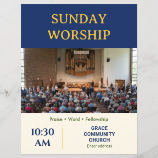 Elegante Blauwe Gouden Zondagsdienst Kerk Promotie Flyer