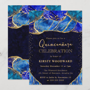 Elegante Blauwe Goudkleurige Kristallen Steen Quin Kaart