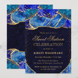 Elegante Blauwe Goudkleurige Kristallen Steen Swee Kaart