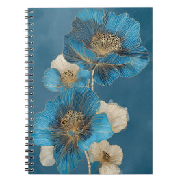 Elegante Blauwe Goudlijn Kunst Poppy Botanisch Notitieboek