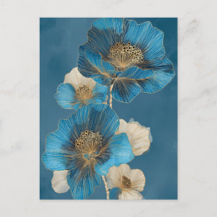 Elegante Blauwe Goudlijn Kunstpoppy Bloemmotief Briefkaart