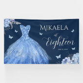 Elegante Blauwe Gown Bloemen 18e Verjaardag Banner (Horizontaal)