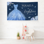 Elegante Blauwe Gown Bloemen 18e Verjaardag Banner (Insitu)
