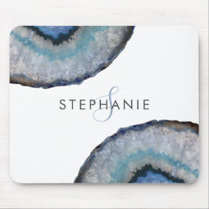 Elegante Blauwe Grijze Agaten Geode Monogram Muismat
