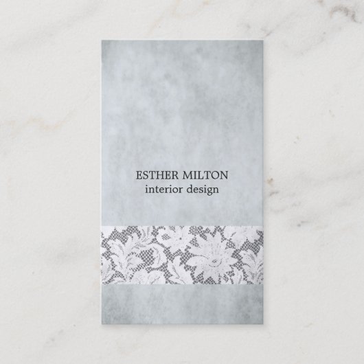 Elegante blauwe grijze kant interieurontwerper visitekaartje (Voorkant)