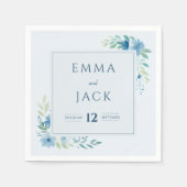 Elegante blauwe groen namen en datum bruiloft servet (Voorkant)