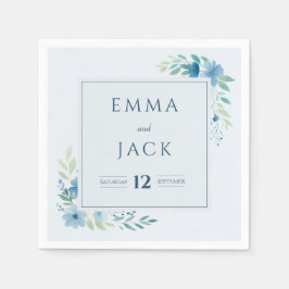 Elegante blauwe groen namen en datum bruiloft servet