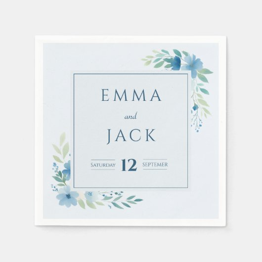 Elegante blauwe groen namen en datum bruiloft servet (Voorkant)
