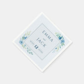 Elegante blauwe groen namen en datum bruiloft servet (Hoek)