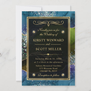 Elegante Blauwe, Groene en Gouden Glitter Agate Tr Kaart