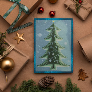 Elegante Blauwe Groene Glitter Papercut Kerstboom Feestdagenkaart