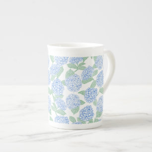 Elegante Blauwe Groene Hortensia Preppy Porselein Kop