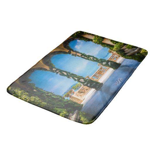 Elegante Blauwe & Groene Italiaanse Villa Bogen Badmat (Gekanteld)