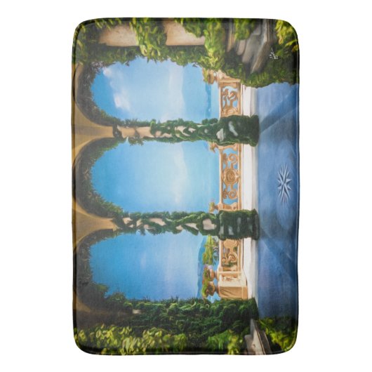 Elegante Blauwe & Groene Italiaanse Villa Bogen Badmat (Voorkant Verticaal)